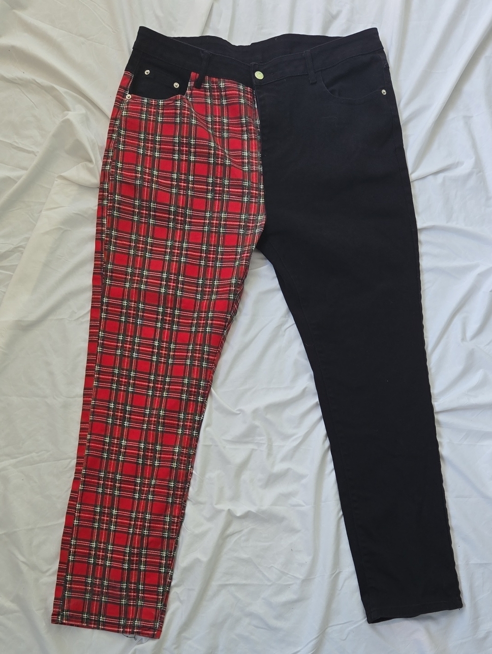 Men's Two Tone Jeans, Each Leg A Different Color Front&Back, Cool Funky Pants